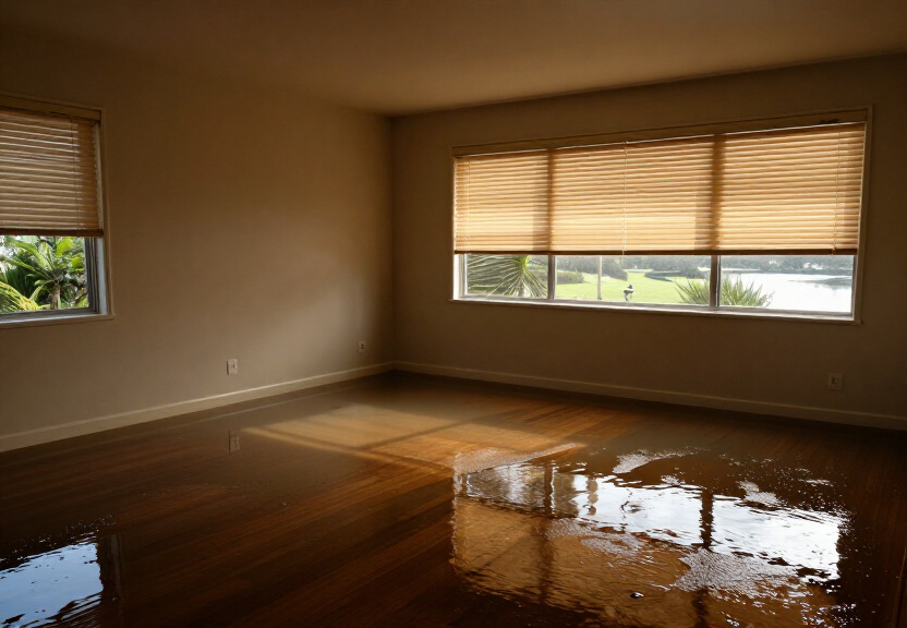 Water-damaged commercial space in Acacia Gardens before cleanup